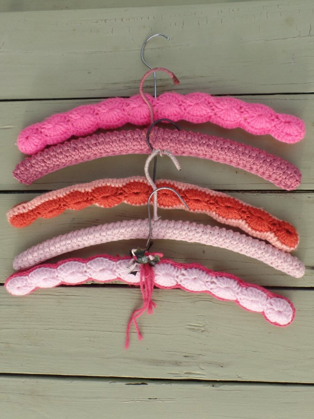 Vintage Hand Crocheted Hangers SET of 5 PINKS